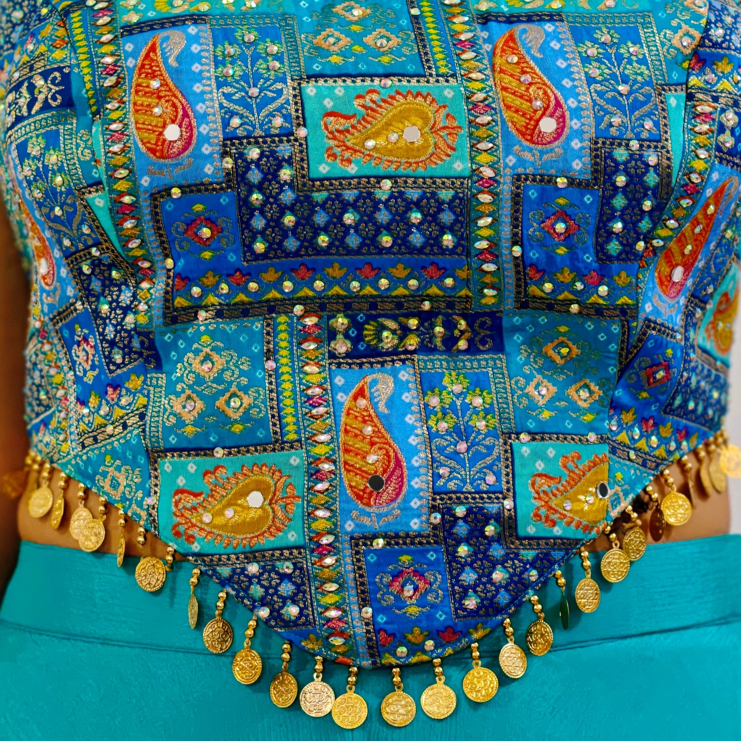 Teal Crepe Palazzo with Jacquard Embroidered Choli Set