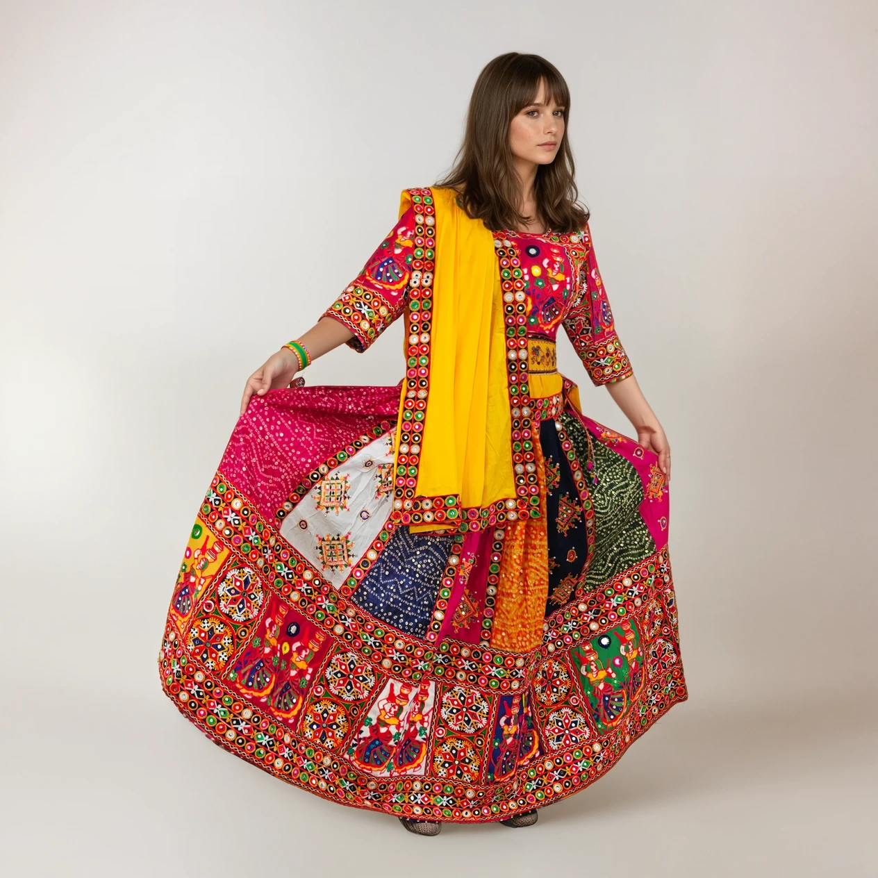 Vibrant Multicolor Mirror-Work Chaniya Choli