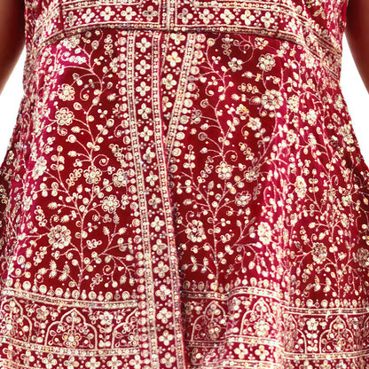 Burgundy Embroidered Peplum Top with Palazzo & Dupatta Set