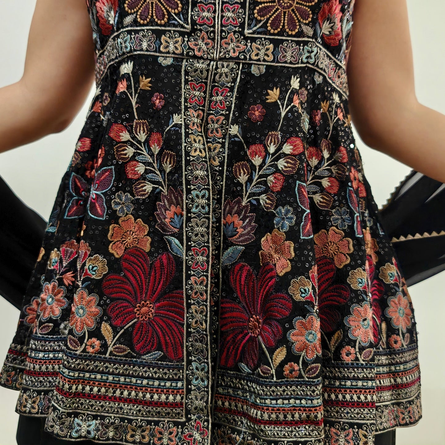 Kashmiri Embroidered Noir Georgette Kurti with Palazzo