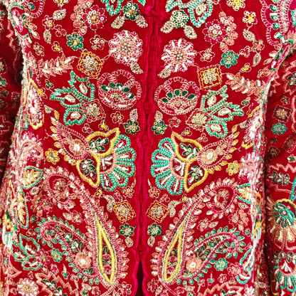 Kashmiri Embroidered Maharani Pink Georgette Top with Palazzo