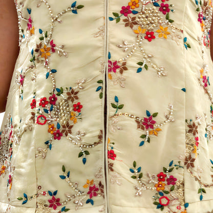 Ivory Floral Embroidered Top with Palazzo Set