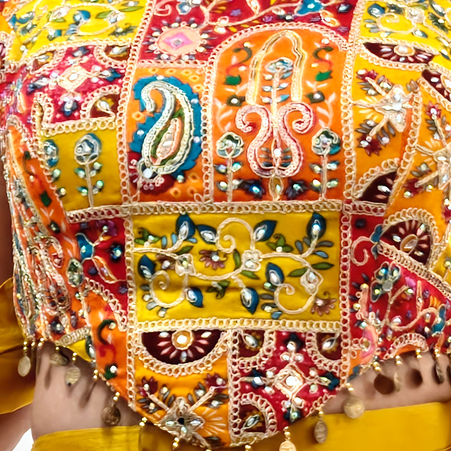 Mustard Yellow Crepe Palazzo with Jacquard Apple-Cut Choli