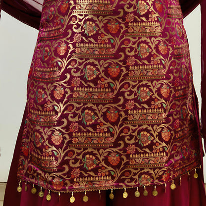 Regal Wine Gajji Silk Jacquard Kurti with Crepe Palazzo & Dupatta