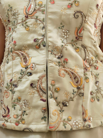 Ivory Tissue Co-ord Set with Hand & Machine Embroidery