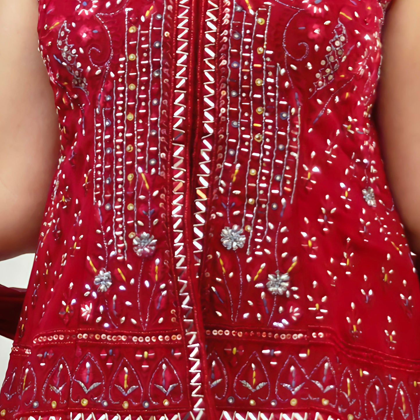 Red Embroidered Georgette Kurti Set