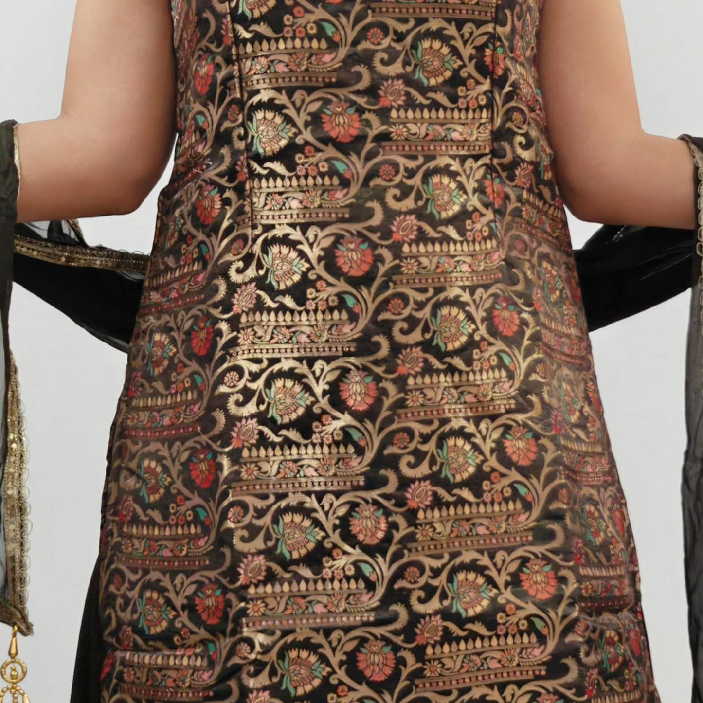 Deep Mocha Jacquard Kurti with Palazzo Set