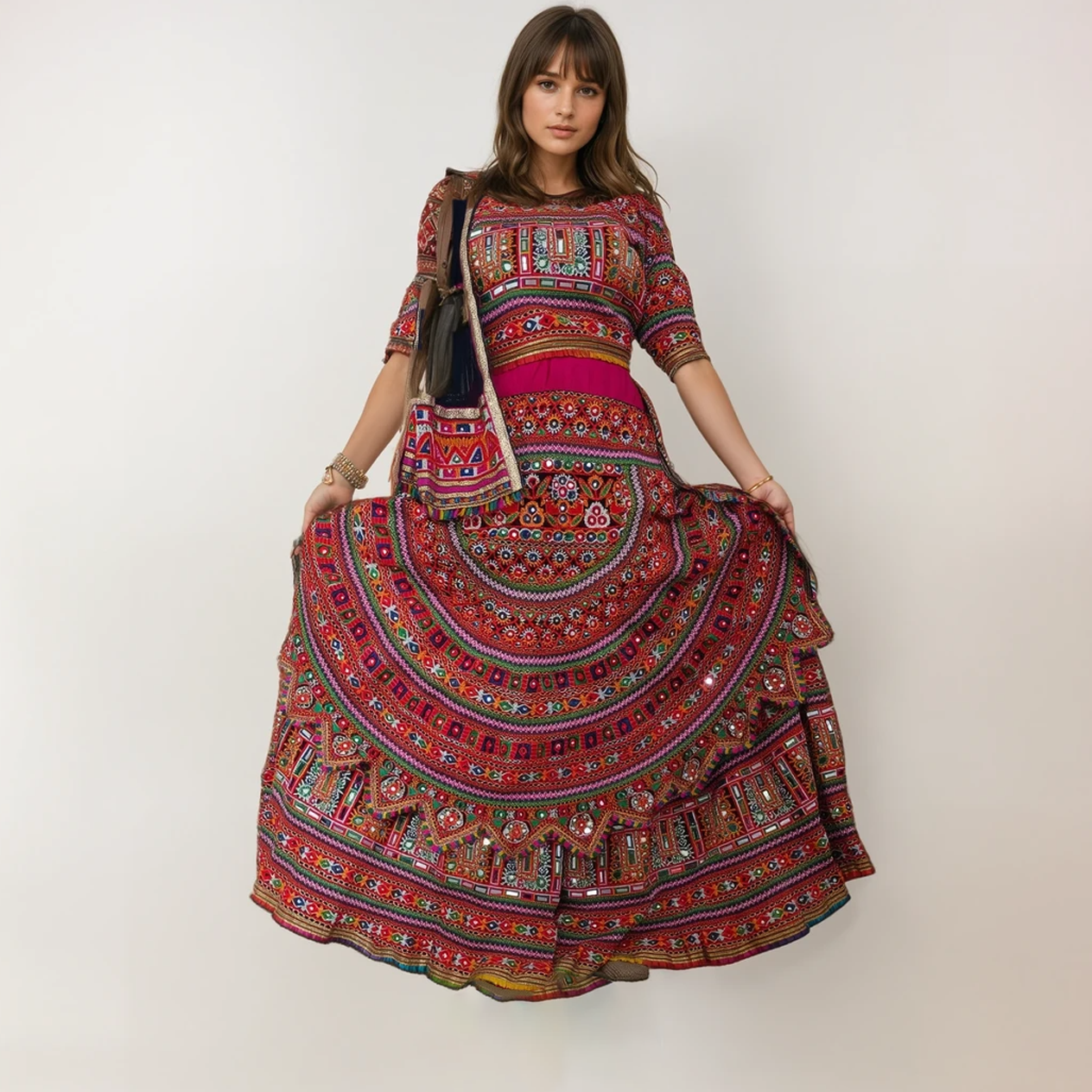 3-in-1 Double Layered Mirror-Work Chaniya Choli