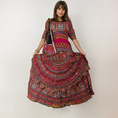 3-in-1 Double Layered Mirror-Work Chaniya Choli