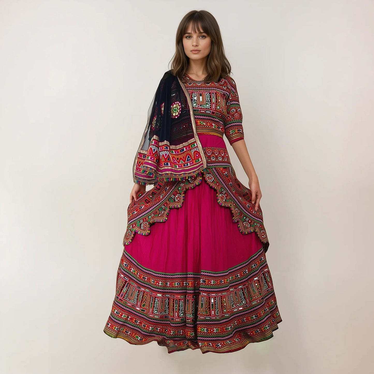 3-in-1 Double Layered Mirror-Work Chaniya Choli